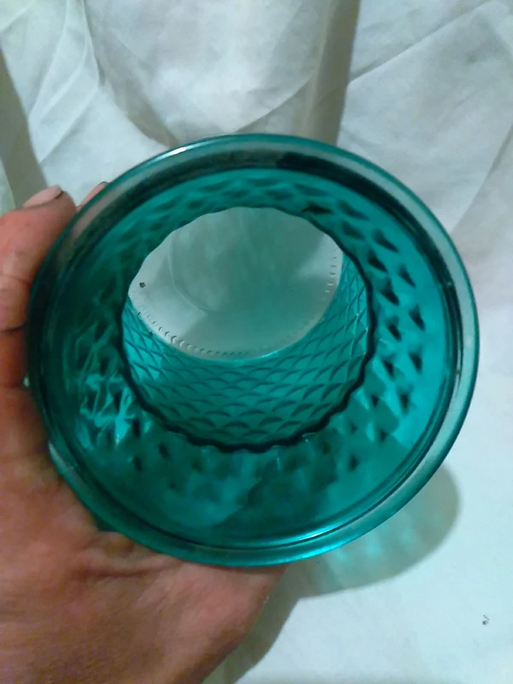 Jarrón vintage de vidrio verde azulado con patrón de diamantes - Jarrón vintage coleccionable Foto 3 de 4