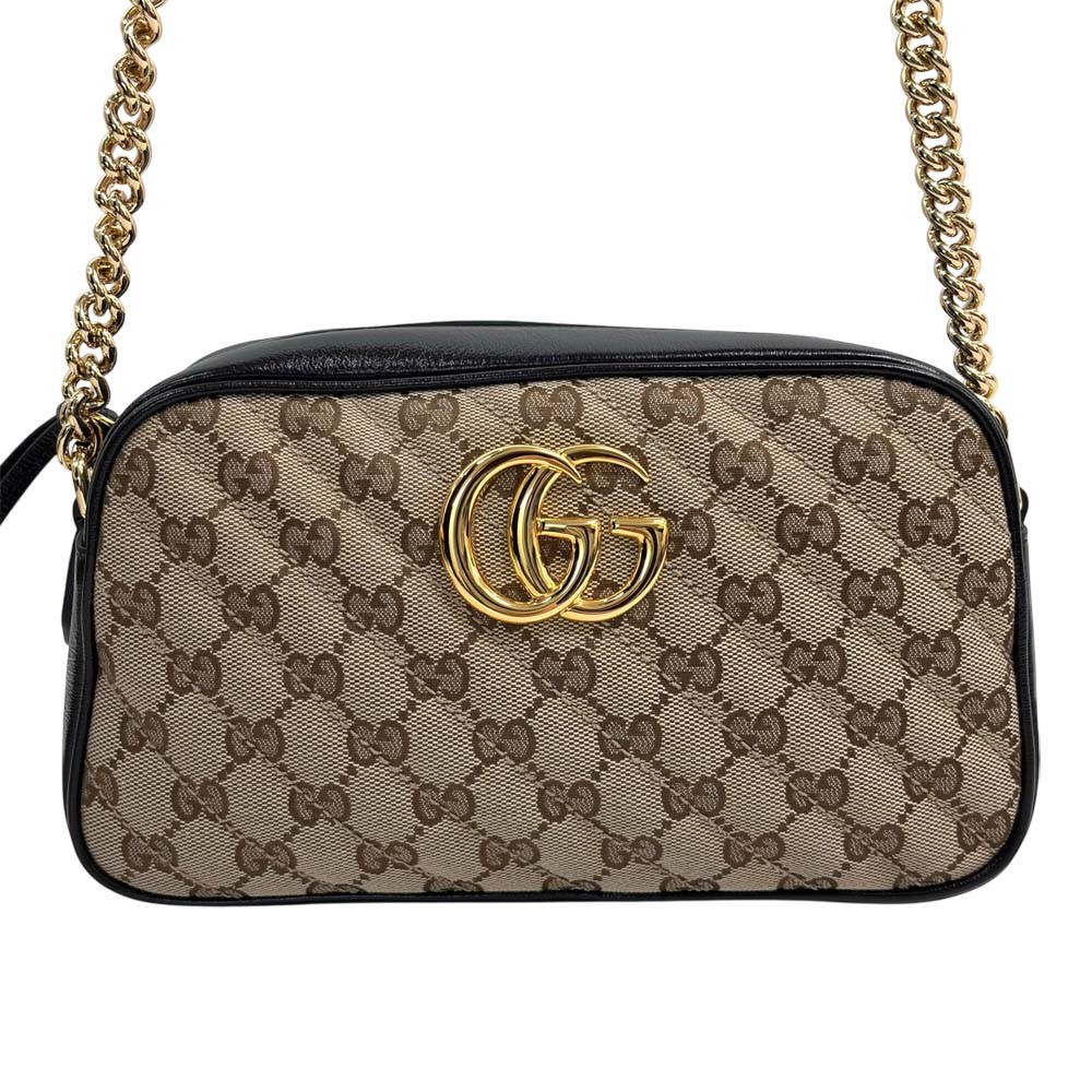 AUTH GUCCI 447632 GG MARMONT SHOULDER BAG BEIGE BLACK CANVAS