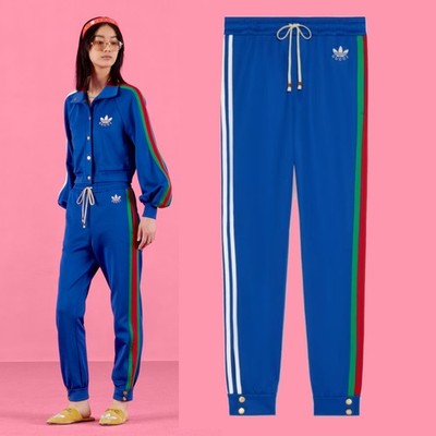 GUCCI PANTS ADIDAS X BLUE COTTON JERSEY JOGGING TREFOIL WEB $1,400 sz XS