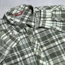 Simms Insect Shield Button Down Shirt Mens Medium Green Plaid Performance Pocket