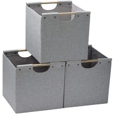 HOONEX Collapsible Storage Bins, 12x12x12in Storage Cubes Linen Fabric, 3 Pac...