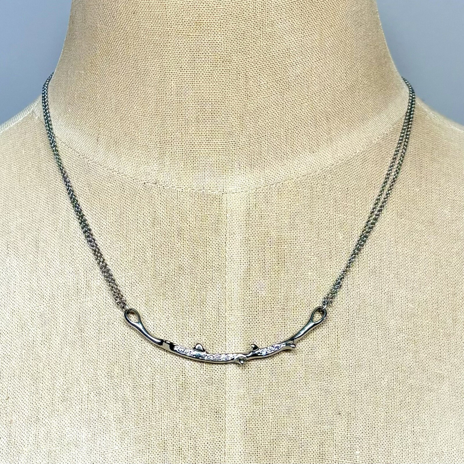 Adjustable Silver Double Strand Tree Branch Necklace 19-22 Inches
