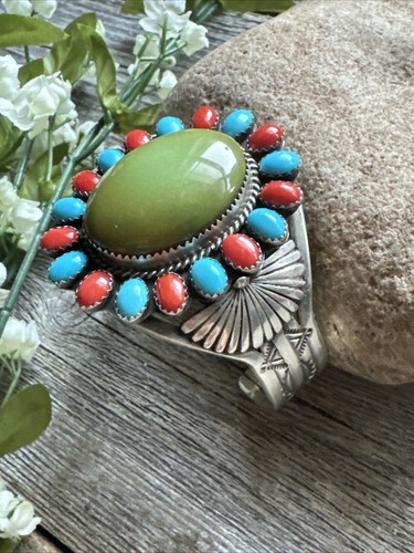Mens Navajo Sterling Silver Orville Jack Turquoise Cuff Bracelet Daniel Mike - Picture 6 of 12