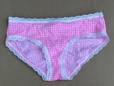 VINTAGE VICTORIA'S SECRET GINGHAM PINK CHECKED COTTON HIPHUGGER RUFFLE PANTY NEW