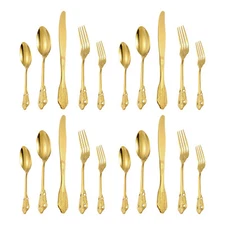 4 Set Stainless Steel Flatware Set, Kitchen Utensil Set Gold