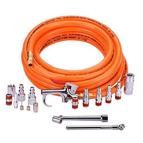 25ft PVC Air Hose and Air Compressor Accessories Kit With 17 Piece Air