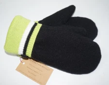 Valley View Farms Recycled Wool Sweater Mittens Fleece Lined Black Lime Green