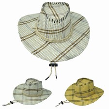Summer Sun Bucket Cap Western Cowboy Fedora Paper Striped Straw Hat Wide Brim