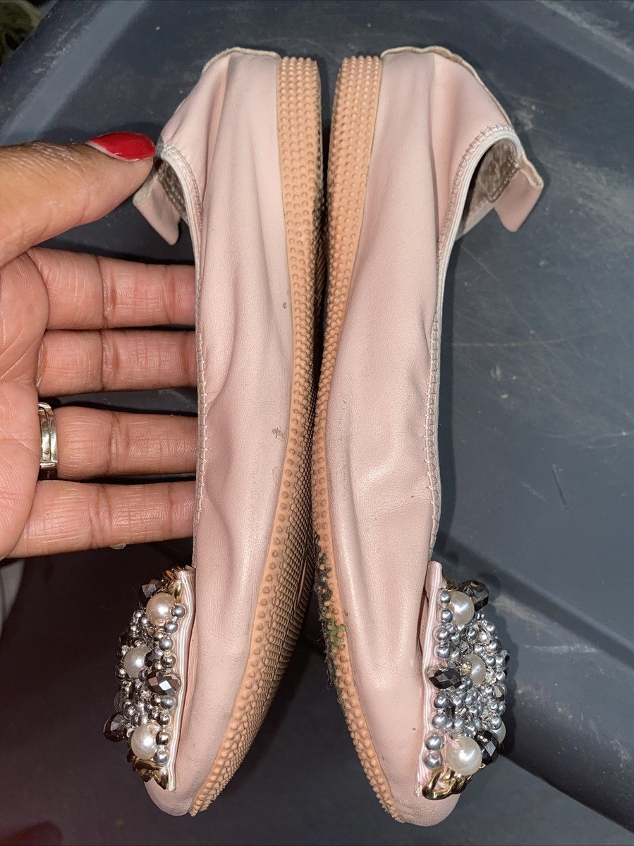 MIU MIU Pink PATENT LEATHER CRYSTAL EMBELLISHED BALLET FLATS SIZE