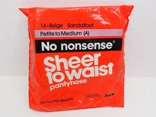 No Nonsense Sheer to Waist Pantyhose Sandalfoot Size A Petite to M Beige Vtg NOS