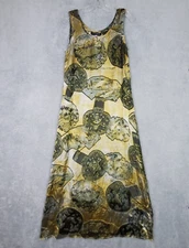 Vintage Citron Santa Monica Maxi Dress Sz M Beige Burnout Rayon Silk Asian Print