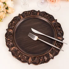 DARK BROWN 6 Round 13" Aristocrat Style Acrylic CHARGER PLATES Embossed Rim