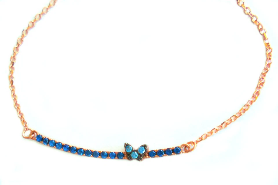 zartes Schmetterling Collier 9 Karat 375 Gold  blauen Zirkonia Steinen KRGR3