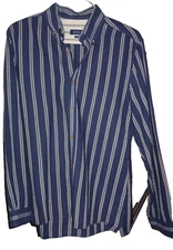 Zara Mens Size Large Navy/White Striped 99% Very Soft Cotton Slim fit…