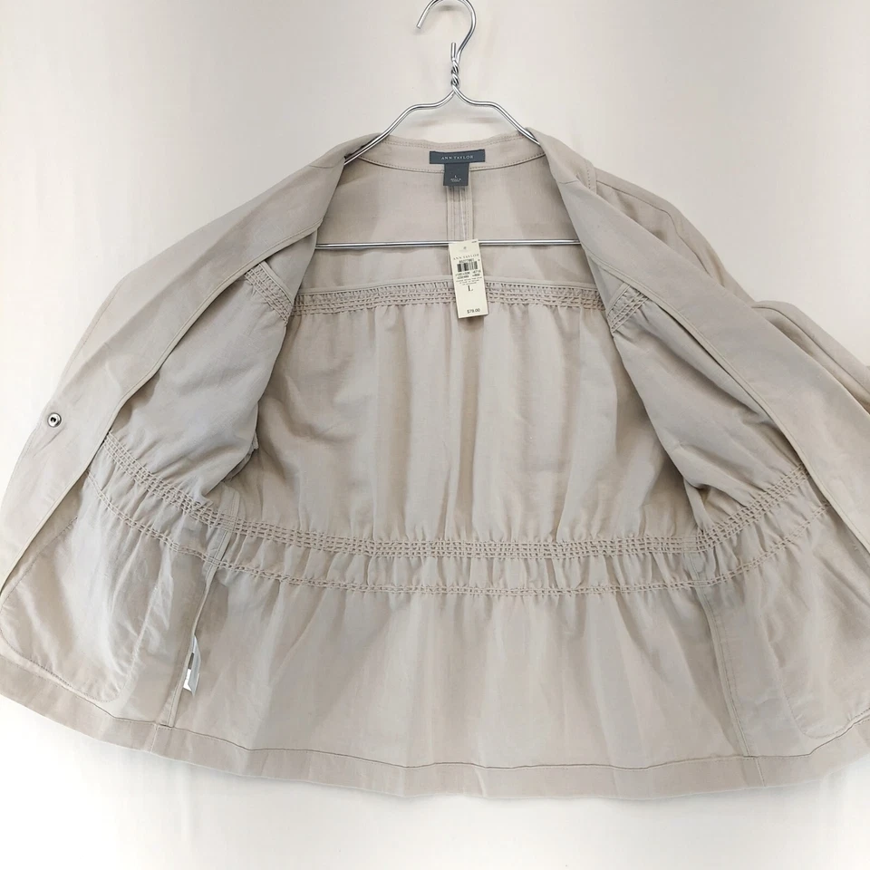 NWT $79 Ann Taylor Size L Women's Blouse/Jacket Beige Linen, Taped Seams, Snap - Image 4 of 4