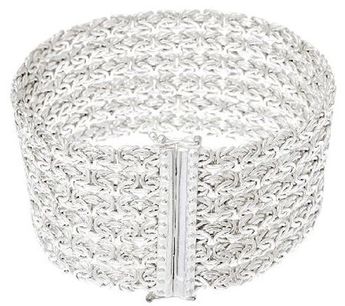 Brazalete Bizantino Todo Brillante Negrita Ancho Seis Filas Plata Esterlina Real Estilo QVC  Foto 3 de 4