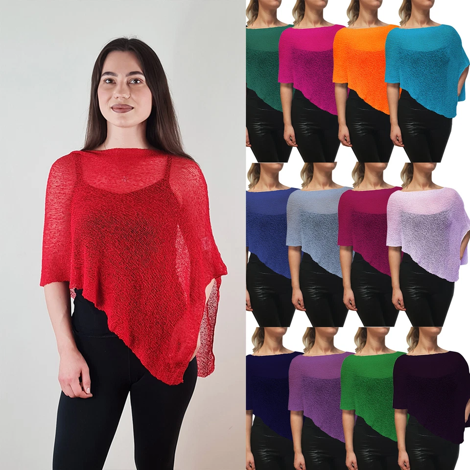 Ladies Poncho Plain Stretch Lace Fish Net Bali Crochet Batwing Small One Size - Image 1 of 1