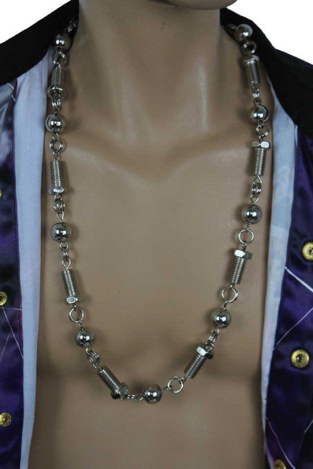 Men Fashion Necklace Silver Metal Funky Balls Tools Screws Bling