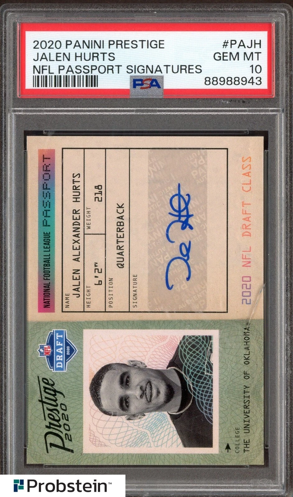 Jalen Hurts Panini Prestige NFL Passport Signatures #PAJH Base