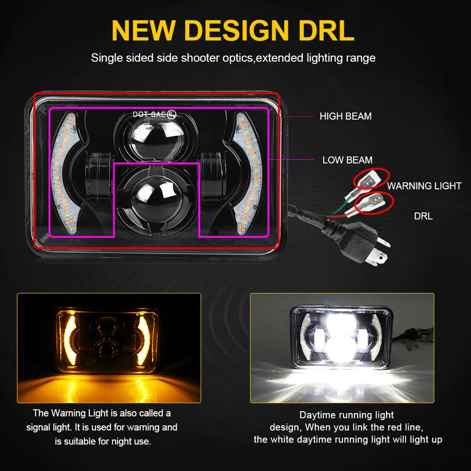 4pcs 4x6" Faros LED Hi/Lo DRL Para Kenworth T800 W900 Peterbilt 357 379 378 Foto 4 de 4