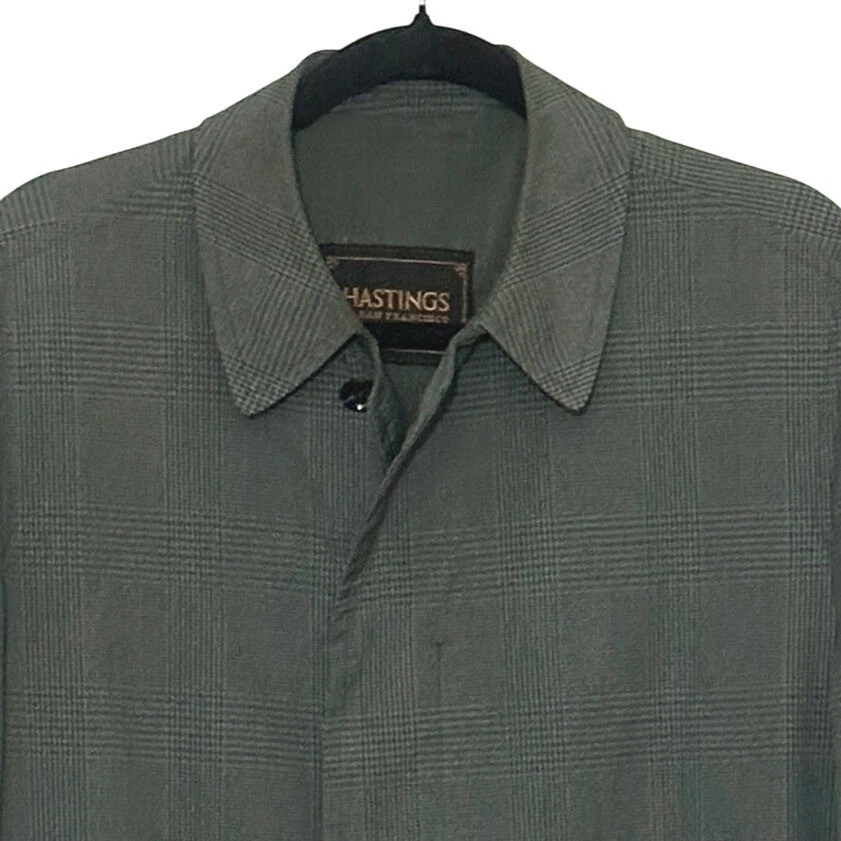 VTG Hastings Mens Mac Coat 40 M Olive Gray Glen Plaid Trench Overcoat Heritage image 2