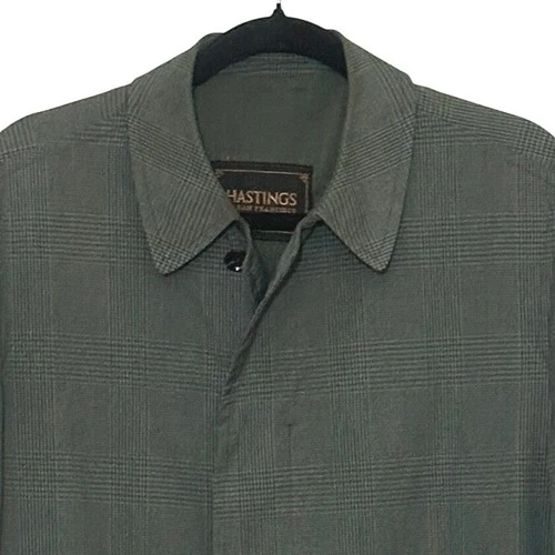 VTG Hastings Mens Mac Coat 40 M Olive Gray Glen Plaid Trench Overcoat Heritage image 2