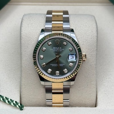 Rolex Datejust 31 NEW 2026 Green Diamond Dial Two Tone Yellow Gold Oyster