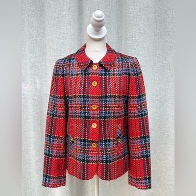 Mondi red blue yellow plaid tartan wool blazer