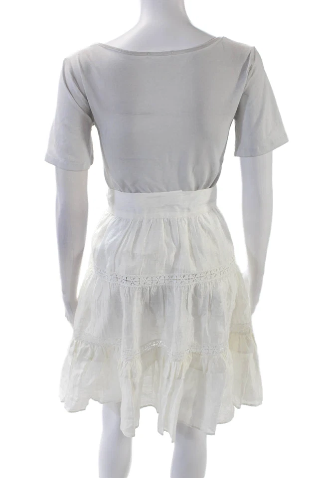 Sandro Womens Side Zip Knee Length A Line Skirt White Linen Size FR 34 - Image 3 of 4