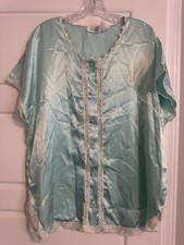 Vintage Adonna Shiny Green Babydoll Lace Short Nightgown Top Lingerie Short L