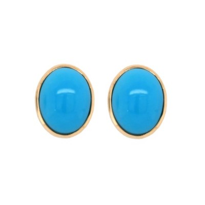 Ohrstecker Türkis oval 9 x 7 mm, 3,48 Karat Einfassung in 14 Karat Gelbgold (34053)