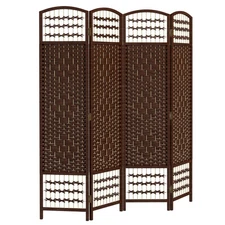 4 Panel Folding Room Divider Privacy Screen Wave Fiber Room Separator Brown
