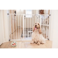 Carlson White Steel Walk-Thru Pet Gate with Lift Handle and Pet Door