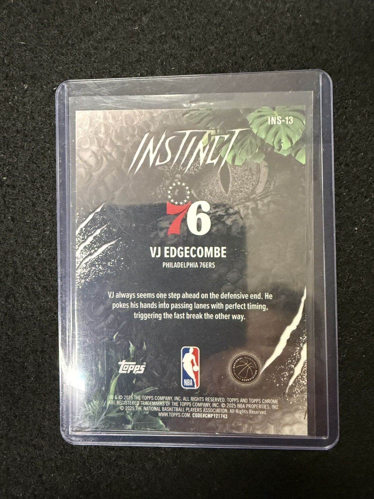 VJ EDGECOMBE 2025 TOPPS CHROME 76ERS RC INSTINCT PURPLE REFRACTOR /75