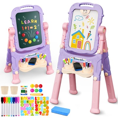 Easel for Kids, Toddler Easel, Double-Sided Chalk Board Kid, White Board, Kid...