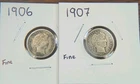 Pair Of  Barber Dimes 1906 & 1907 - 90% Silver Coin - FINE  #029
