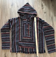 VTG Mexican Baja Hoodie Drug Rug XL XXL Oversized Hippie Boho Surfer Pullover