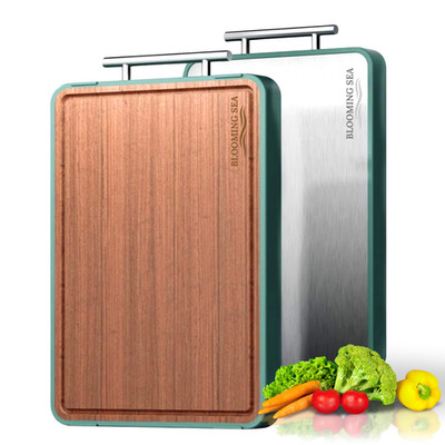 Double Sided Cutting Board Stainless Steel Ebony Wood Juice Groove