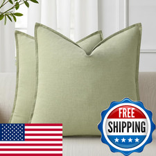 decorUhome Summer Decorative Linen Euro Sham Throw Pillow Covers 24x24 Inch Set