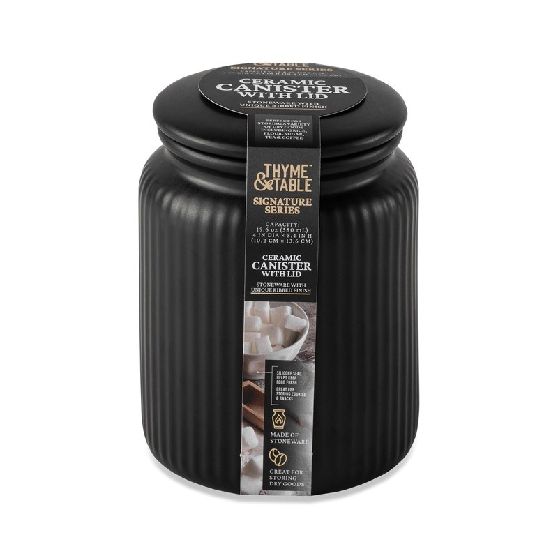 Ceramic Ribbed Storage Jar W/ Airtight Lid Kitchen Organization 580 mL New