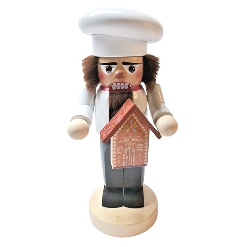 Wooden Chef Nutcracker Holiday Decor Gingerbread House Baker White Hat 11 Inch