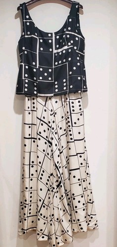 Vintage 1960s 2-Piece Dominoes Pattern Silk Twill Palazzo Jumpsuit Approx Sz 12