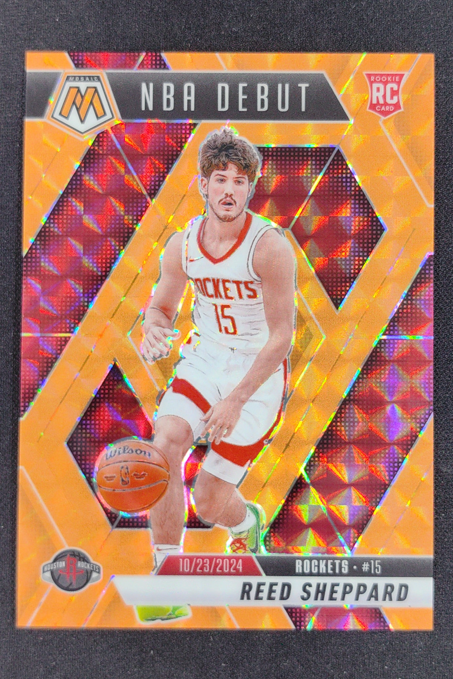 2024-25 Panini Mosaic Reed Sheppard NBA Debut Orange Fluorescent RC /25 #252