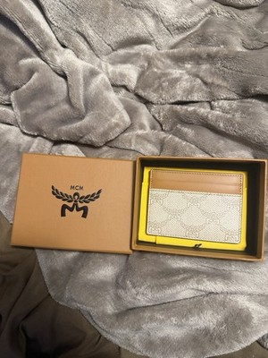 Men s MCM Oatmeal Cream Leather Card Holder Wallet