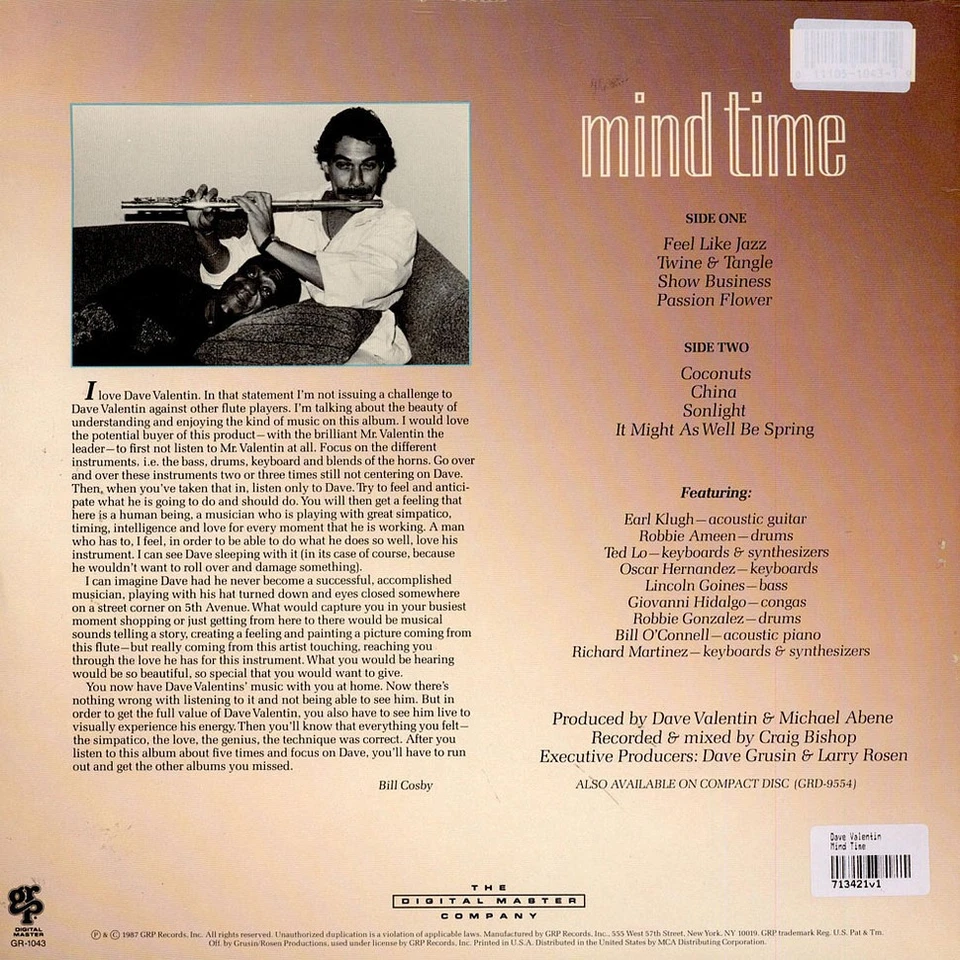 Dave Valentin - Mind Time (Vinyl LP - 1987 - US - Original) - Bild 2 von 2