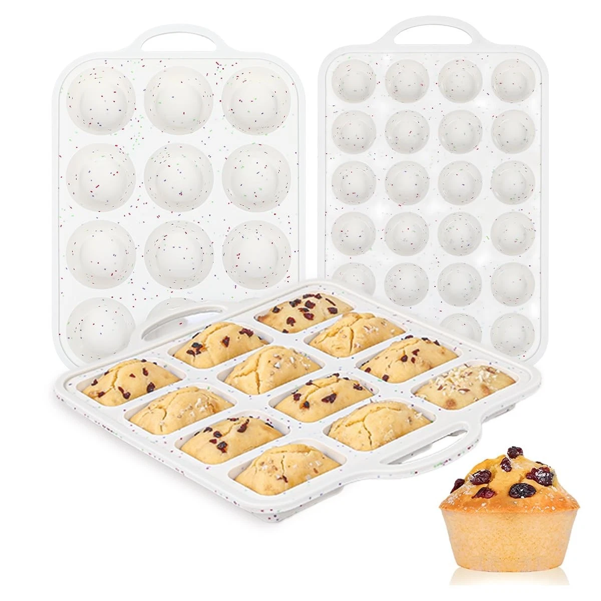 Metal Reinforced Bakeware Set - Nonstick Silicone Muffin Pans & Mini Loaf Pan, B
