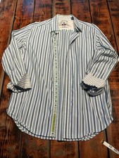 Men s L Robert Graham Knowledge Wisdom Truth Blue Pin Stripe Shirt Flip Cuff