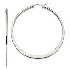 Stainless Steel 2mm Wire  Clutch Flat Tapered Hoop Earrings - Choose Your Size