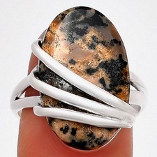 Natural Russian Honey Dendrite Opal 925 Sterling Silver Ring s.8 Jewelry R-1444