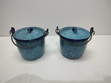 Vintage Graniteware Enamel Berry Bucket Set Of Two 
